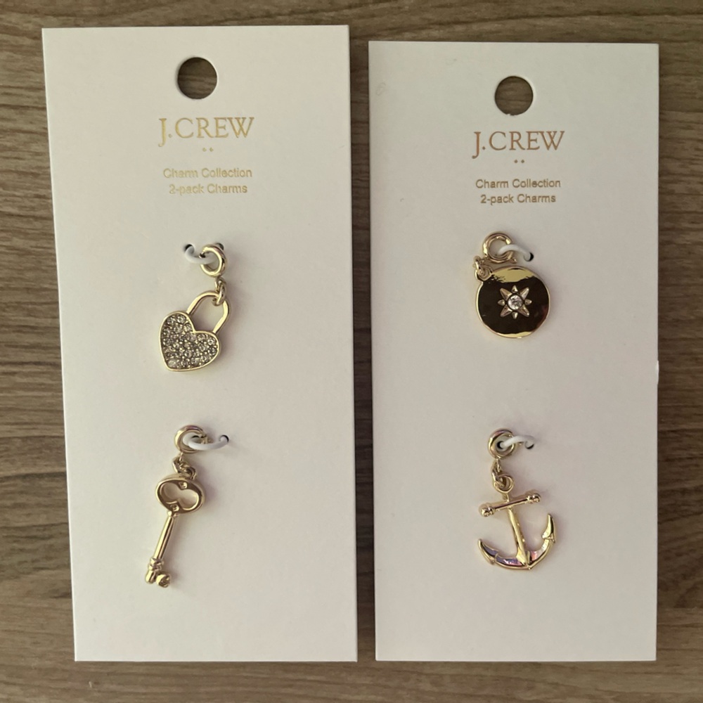 NWT J. Crew CHARM COLLECTION GOLD 20” NECKLACE,CHARMS:HEART, KEY, COMPASS ANCHOR
